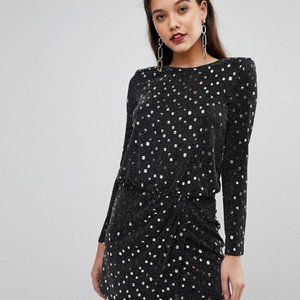 Flounce London Sequin Navy & Gold Mini Dress